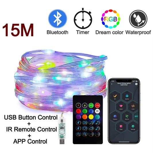 Dreamcolor RGB LED Strip WS2812B Bluetooth Smart Fairy Lights - Waterproof Christmas Garland for Parties and Room Decor